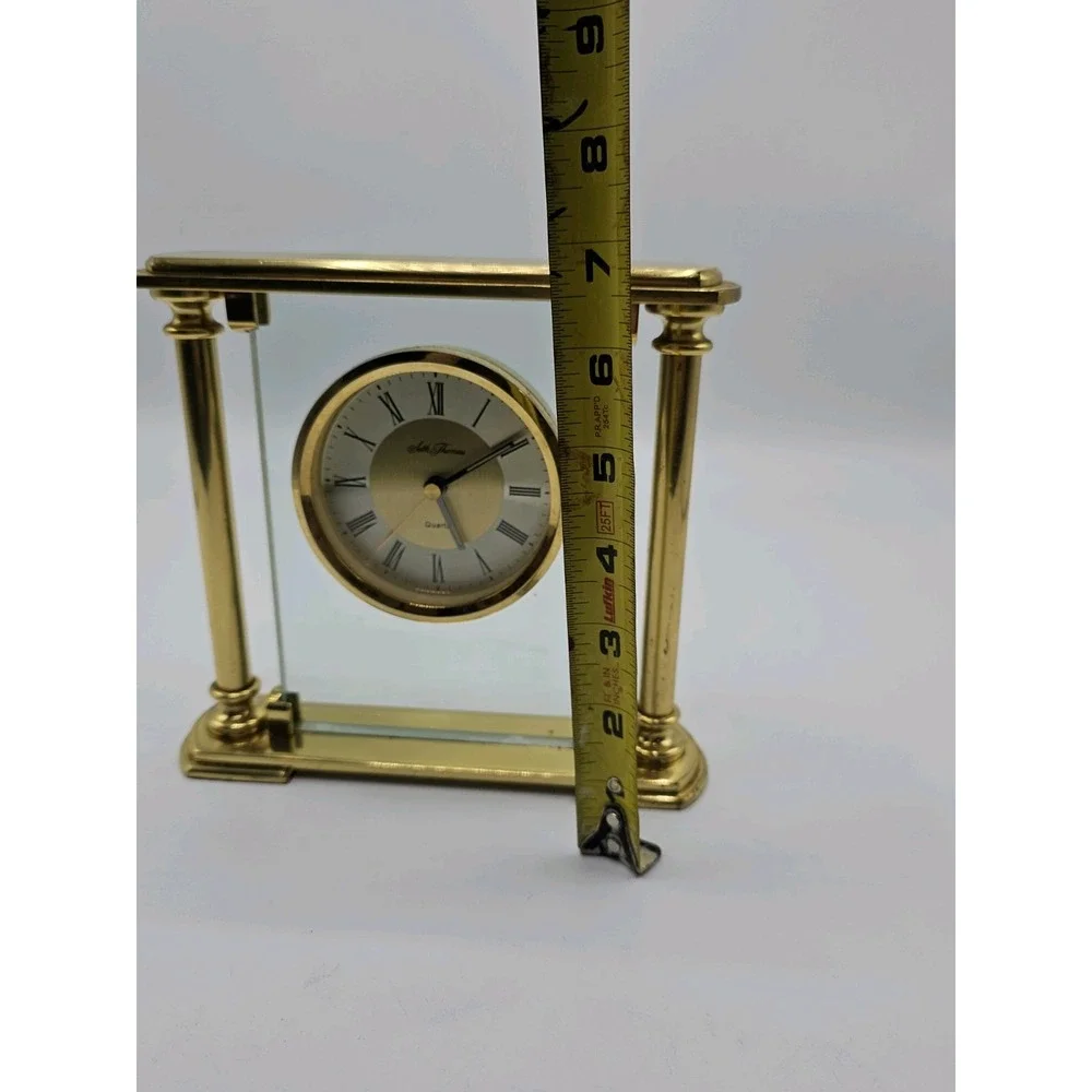 Seth Thomas Illusion Floating Roman Numerals Quartz Brass Desk Clock German Move